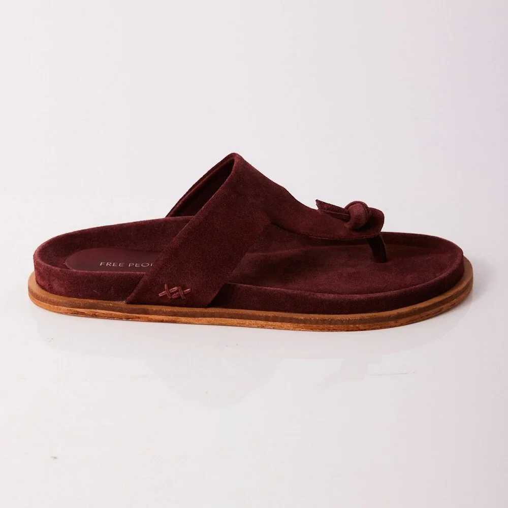🎉LAST CHANCE🎉 FREE PEOPLE Mika Footbed Sandals / Cherry Cola Suede - Picture 7 of 12